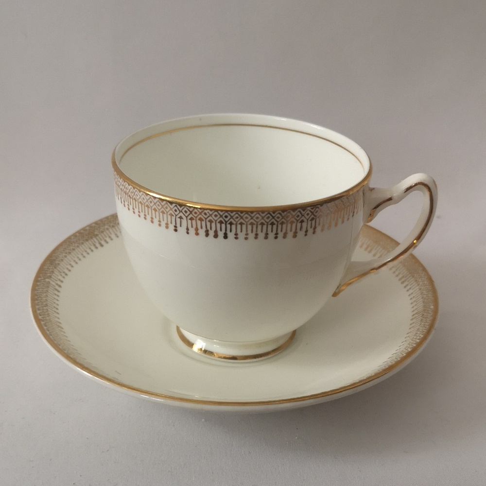 Lovely Vintage Adderley Fine Bone China Teacup & Saucer White with Gold Design